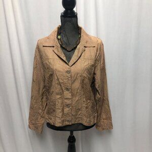 Chicos Design Jacket Womens Size 2 Large 12 Tan Lightweight Comfy Blazer